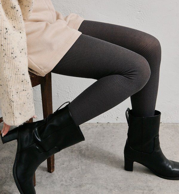  「ウール混リブタイツ」|タイツ・ストッキング|チャコールグレー