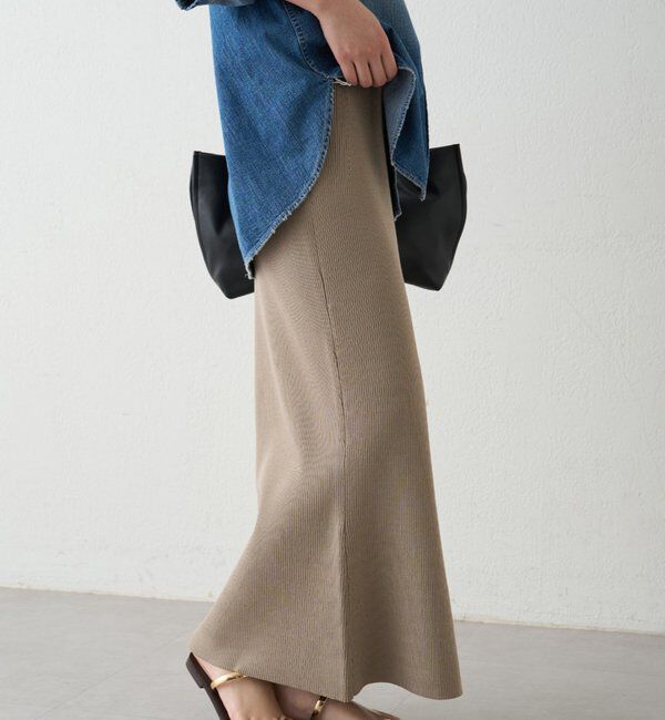  「リブセミフレアニットスカート」|スカート|グレージュ