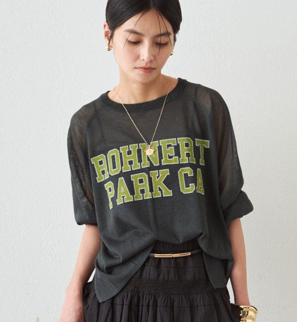  「シアーカレッジロゴプリントニット」|ニット・セーター|グリーン