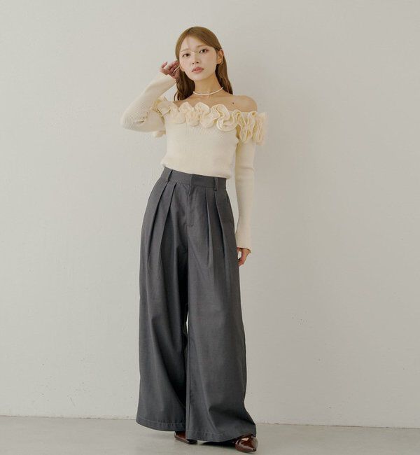  「【SALON by Chico】2wayフリルデザインオフショルニット」|ニット・セーター|