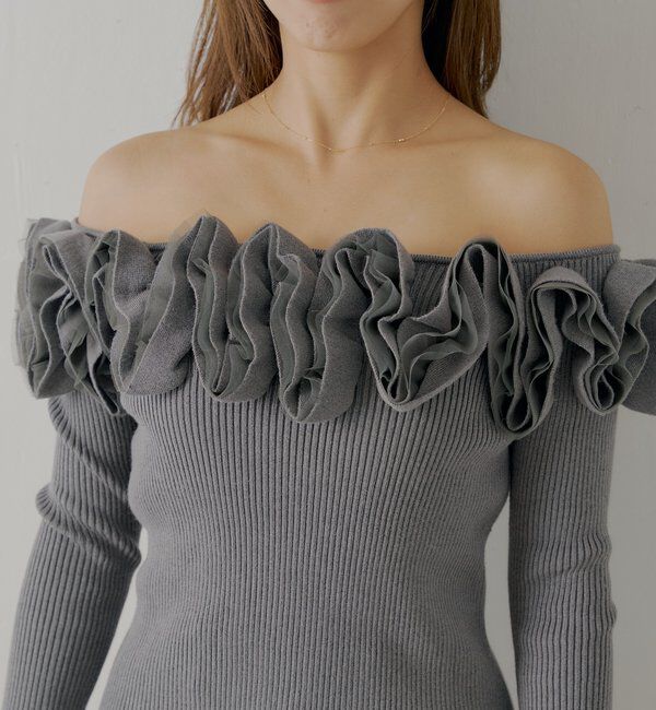  「【SALON by Chico】2wayフリルデザインオフショルニット」|ニット・セーター|