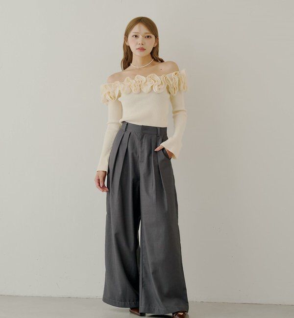  「【SALON by Chico】2wayフリルデザインオフショルニット」|ニット・セーター|