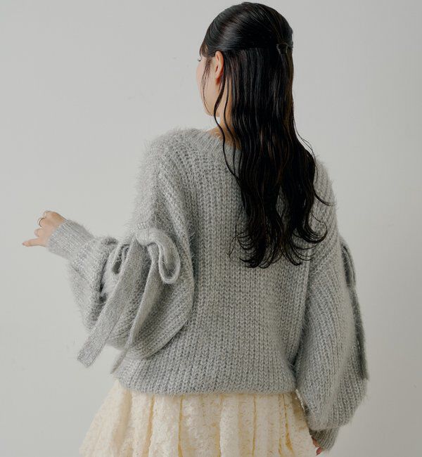  「袖リボンルーズリブカーディガン」|カーディガン|