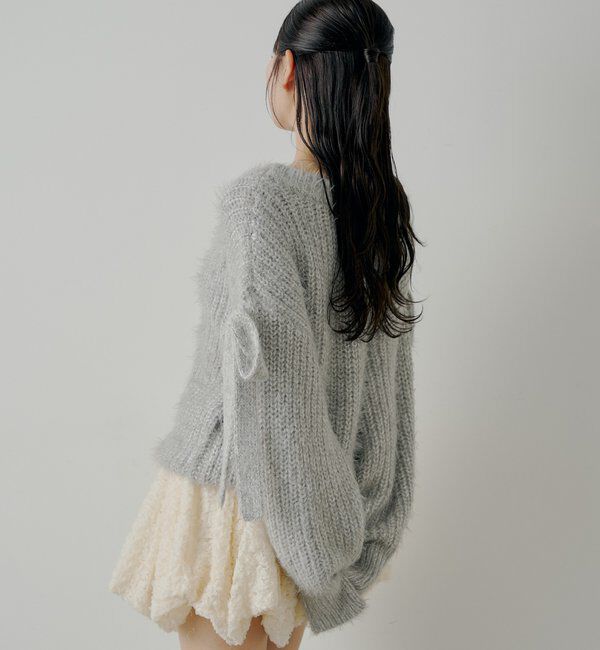  「袖リボンルーズリブカーディガン」|カーディガン|