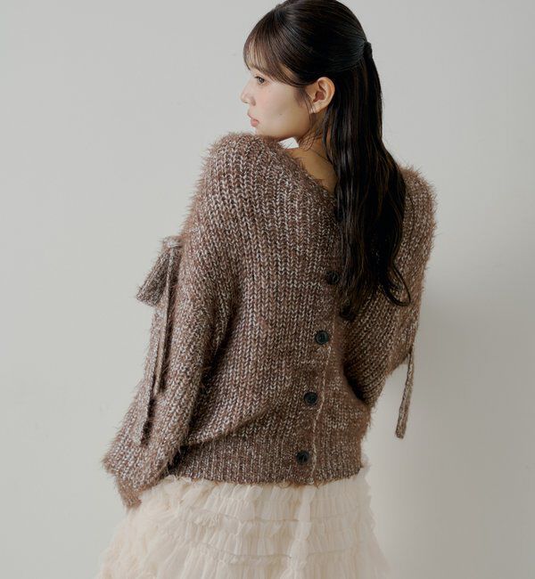  「袖リボンルーズリブカーディガン」|カーディガン|