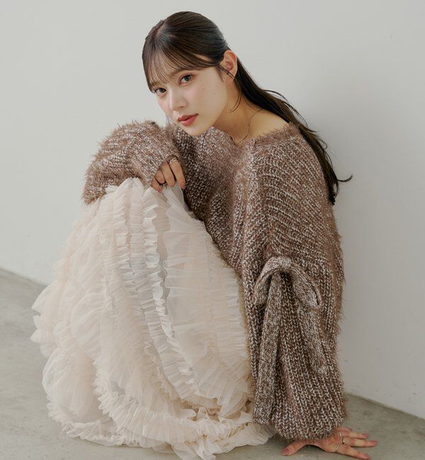  「袖リボンルーズリブカーディガン」|カーディガン|