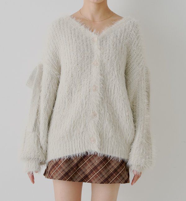  「袖リボンルーズリブカーディガン」|カーディガン|