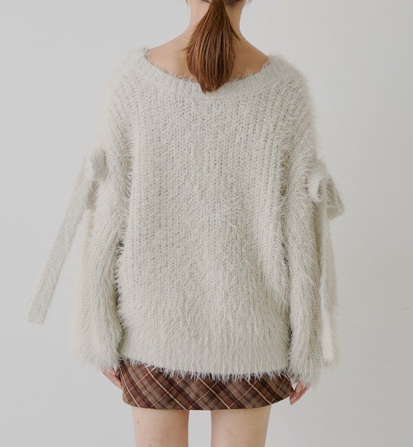  「袖リボンルーズリブカーディガン」|カーディガン|