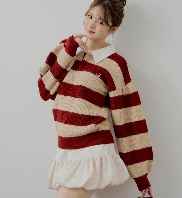  「ルーズボーダーラガーニット」|ニット・セーター|レッドその他2