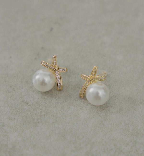  「リボンパールピアス」|ピアス|ゴールド