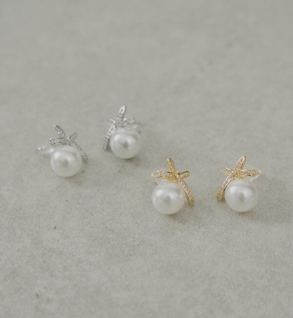  「リボンパールピアス」|ピアス|