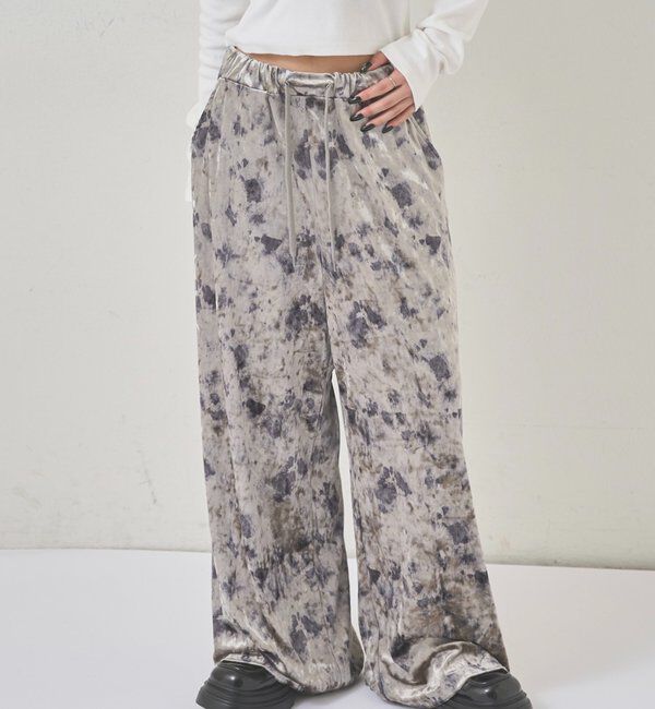  「花柄ベロアイージーパンツ」|チノ|グレー