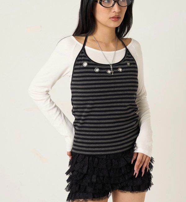  「アイレットホルターレイヤードトップス」|Tシャツ・カットソー|