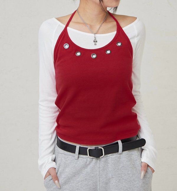  「アイレットホルターレイヤードトップス」|Tシャツ・カットソー|