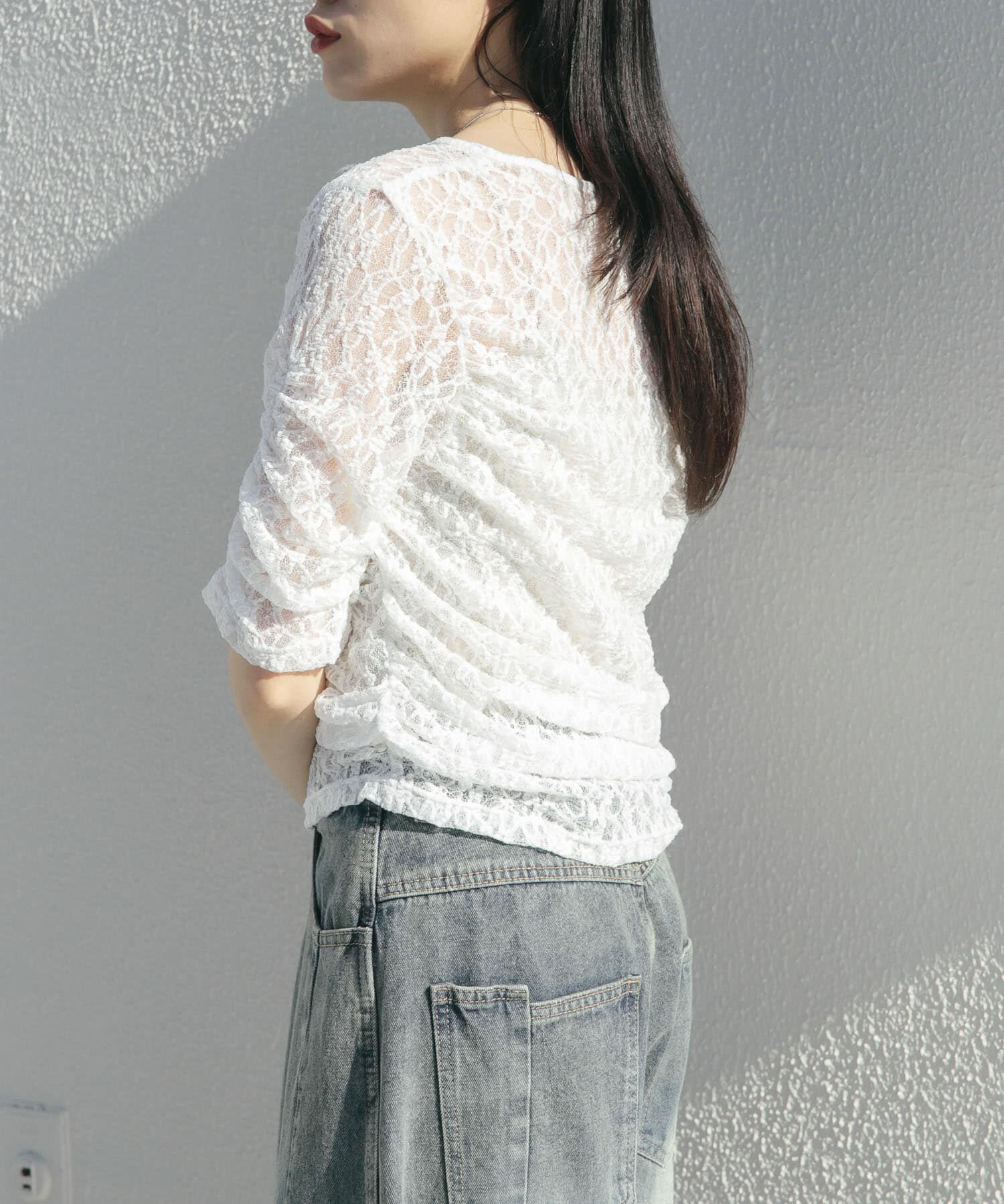  「ハーフスリーブドレープレースTEE」|Tシャツ・カットソー|