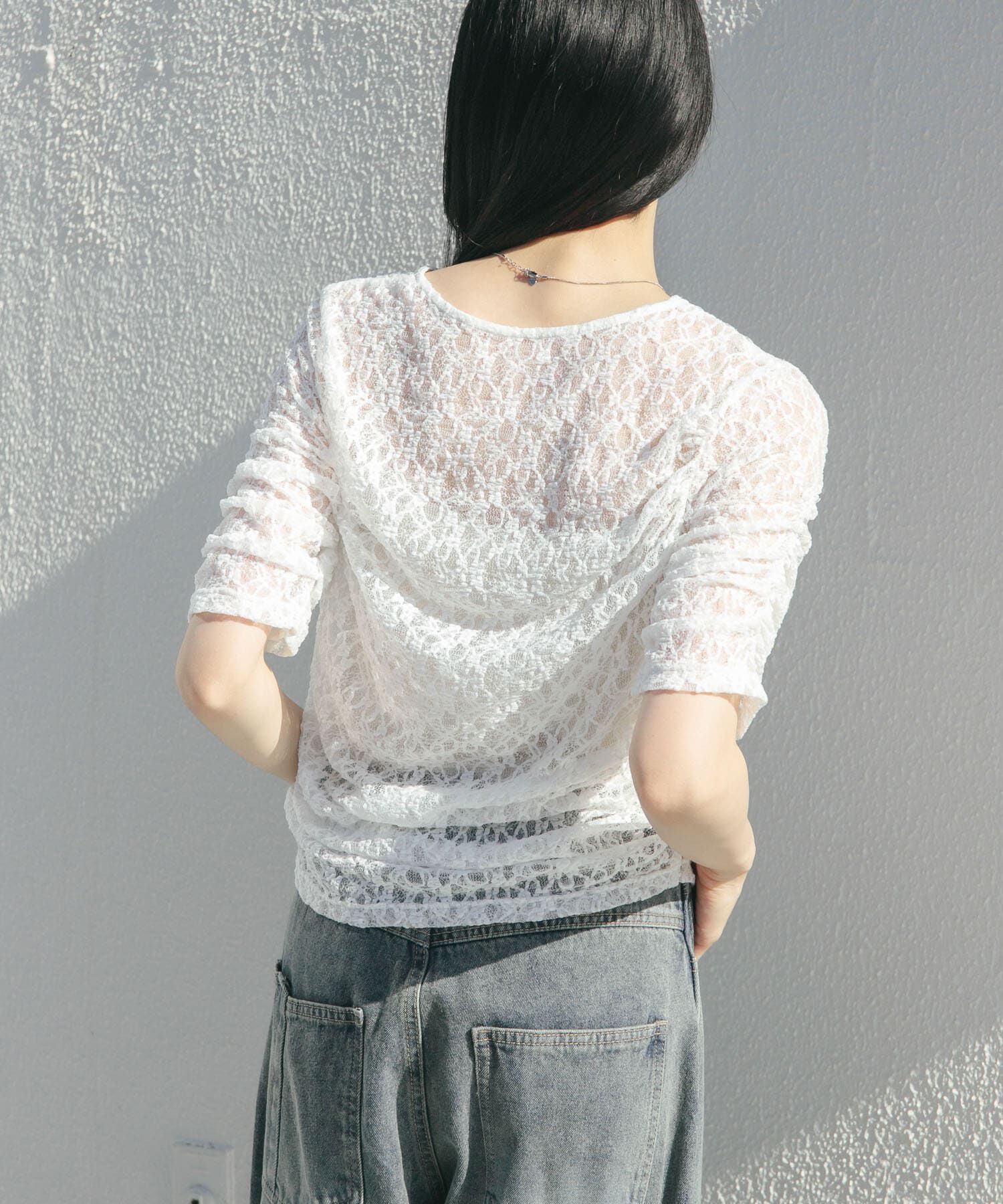  「ハーフスリーブドレープレースTEE」|Tシャツ・カットソー|