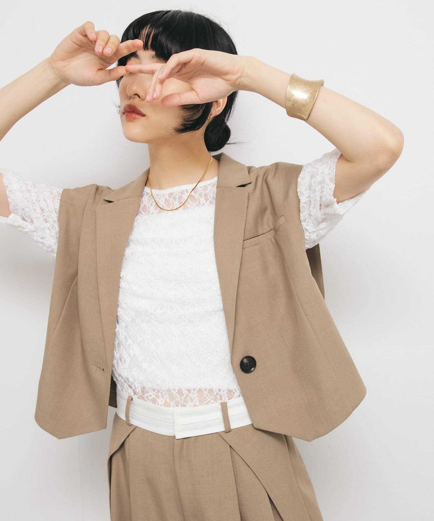  「ハーフスリーブドレープレースTEE」|Tシャツ・カットソー|