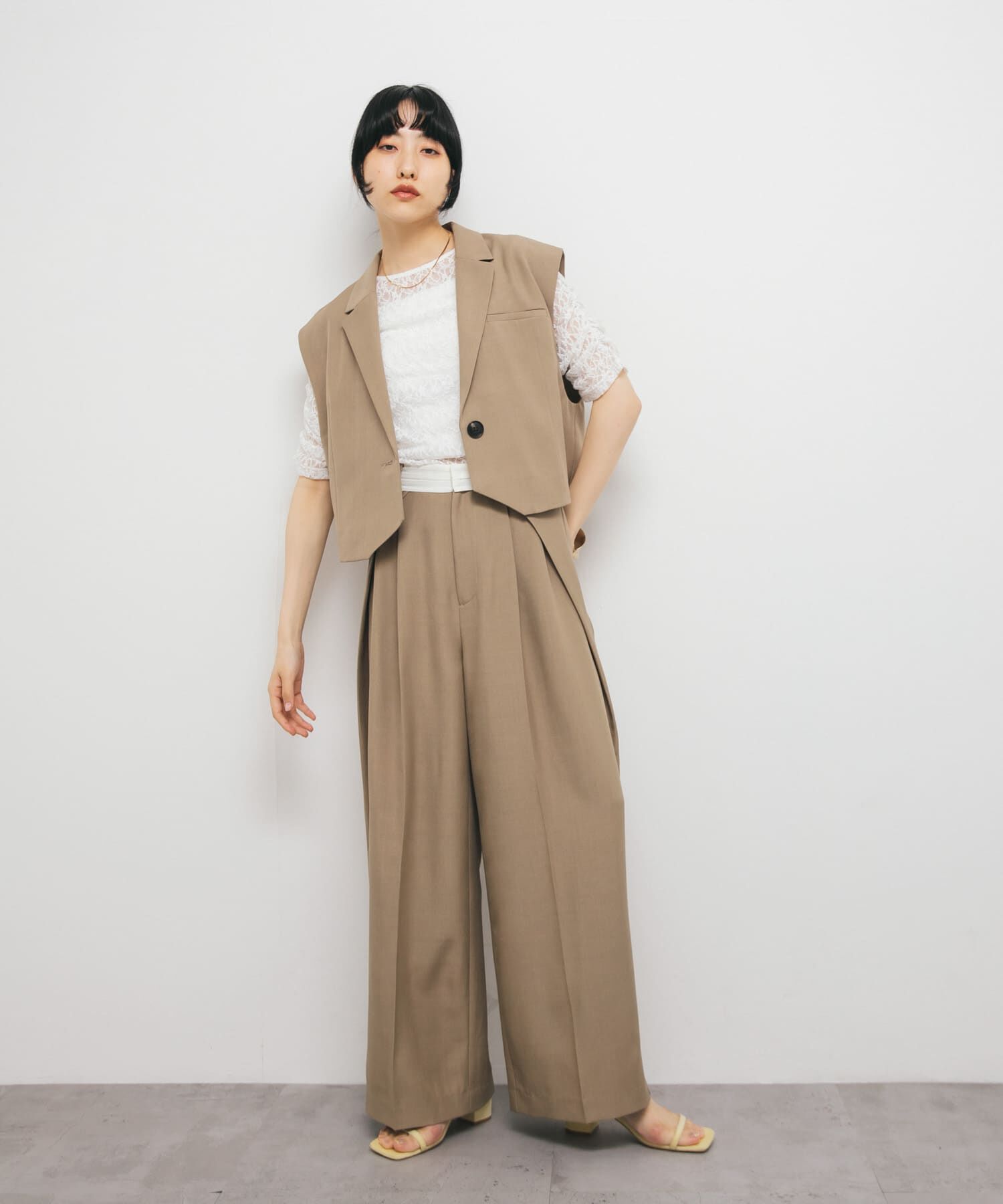  「ハーフスリーブドレープレースTEE」|Tシャツ・カットソー|