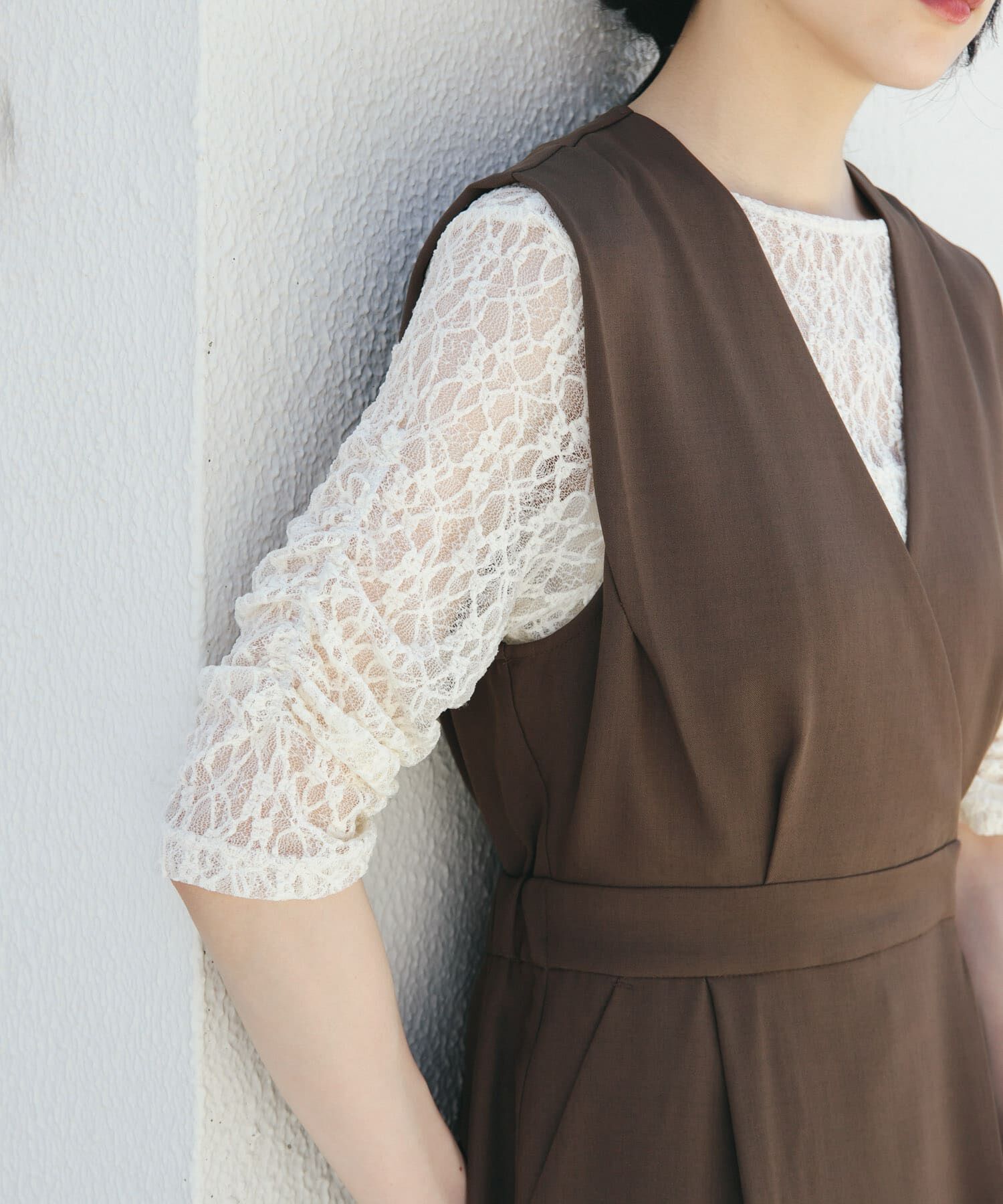  「ハーフスリーブドレープレースTEE」|Tシャツ・カットソー|アイボリー