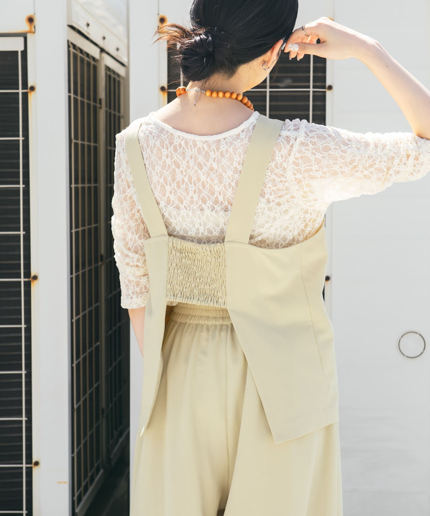  「ハーフスリーブドレープレースTEE」|Tシャツ・カットソー|