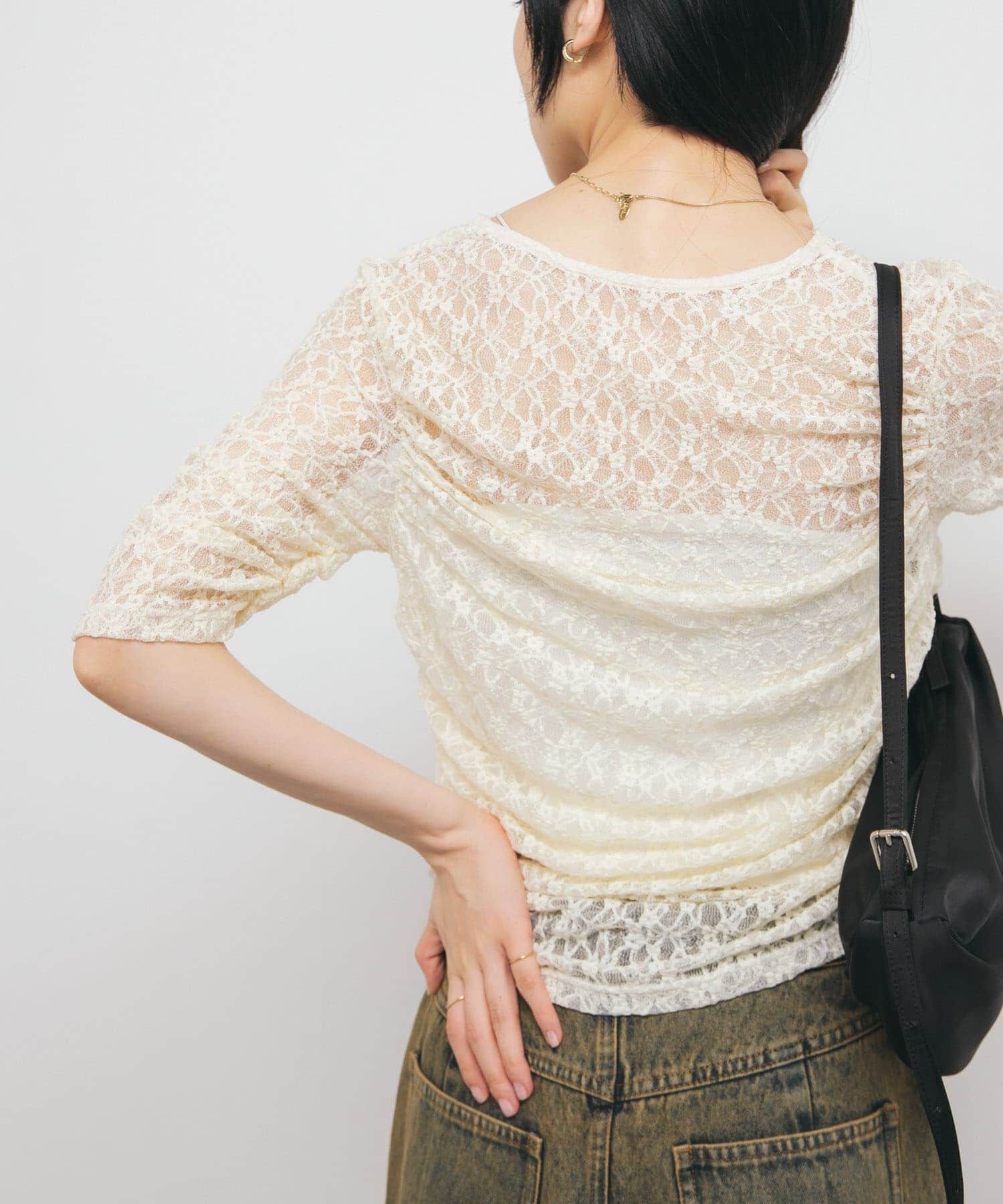  「ハーフスリーブドレープレースTEE」|Tシャツ・カットソー|