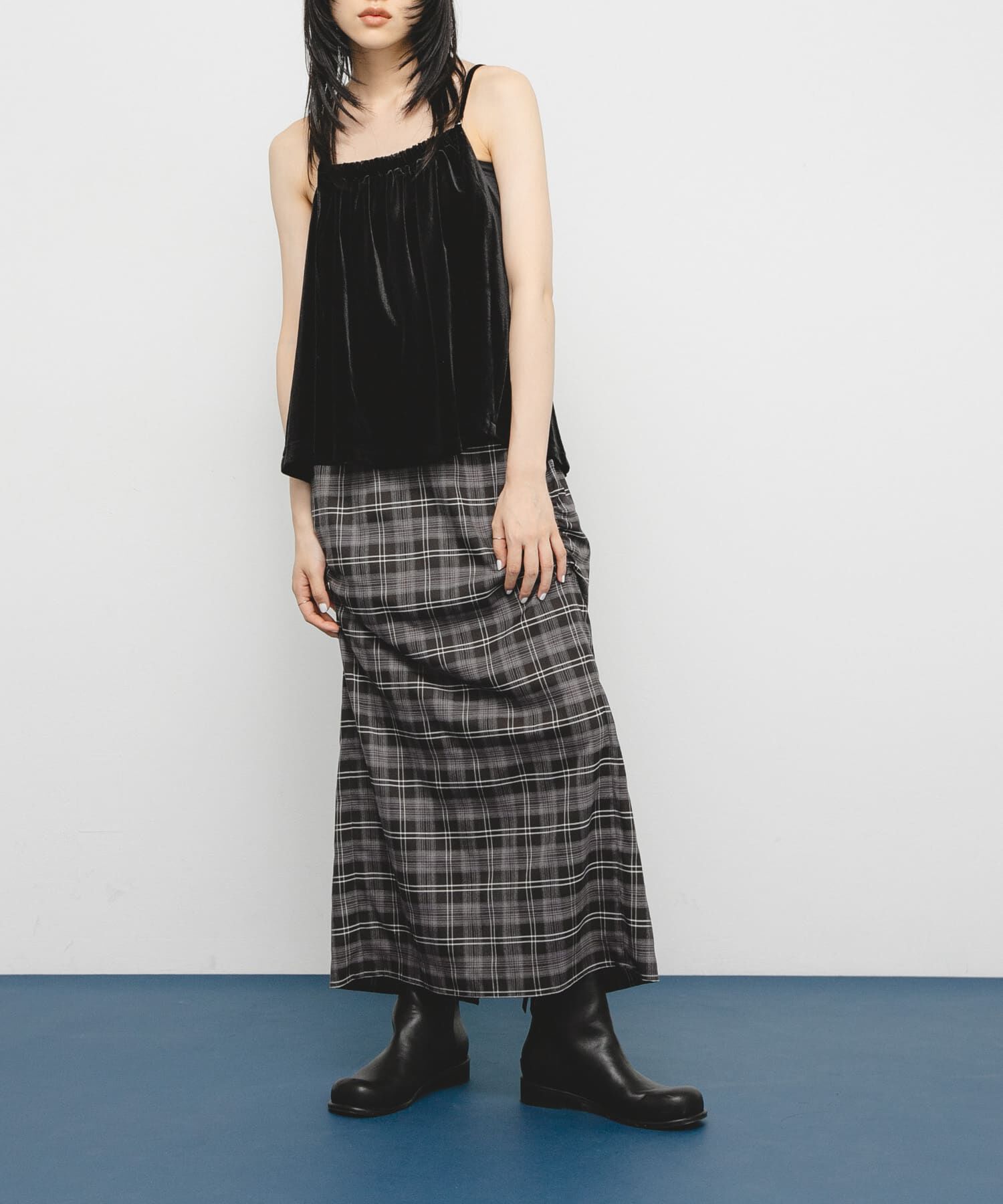  「サイドデザインチェックスカート」|スカート|ブラック系その他