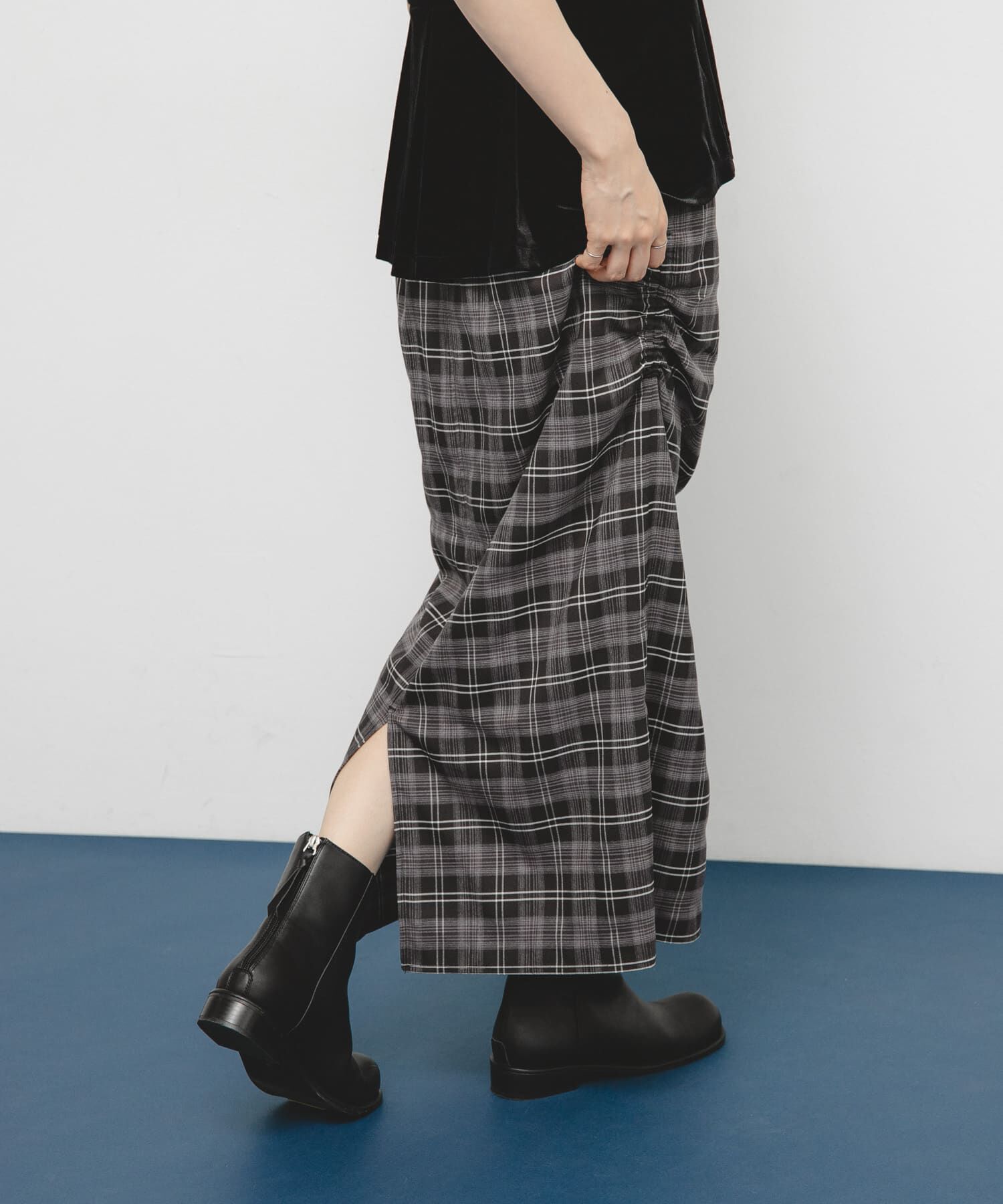  「サイドデザインチェックスカート」|スカート|