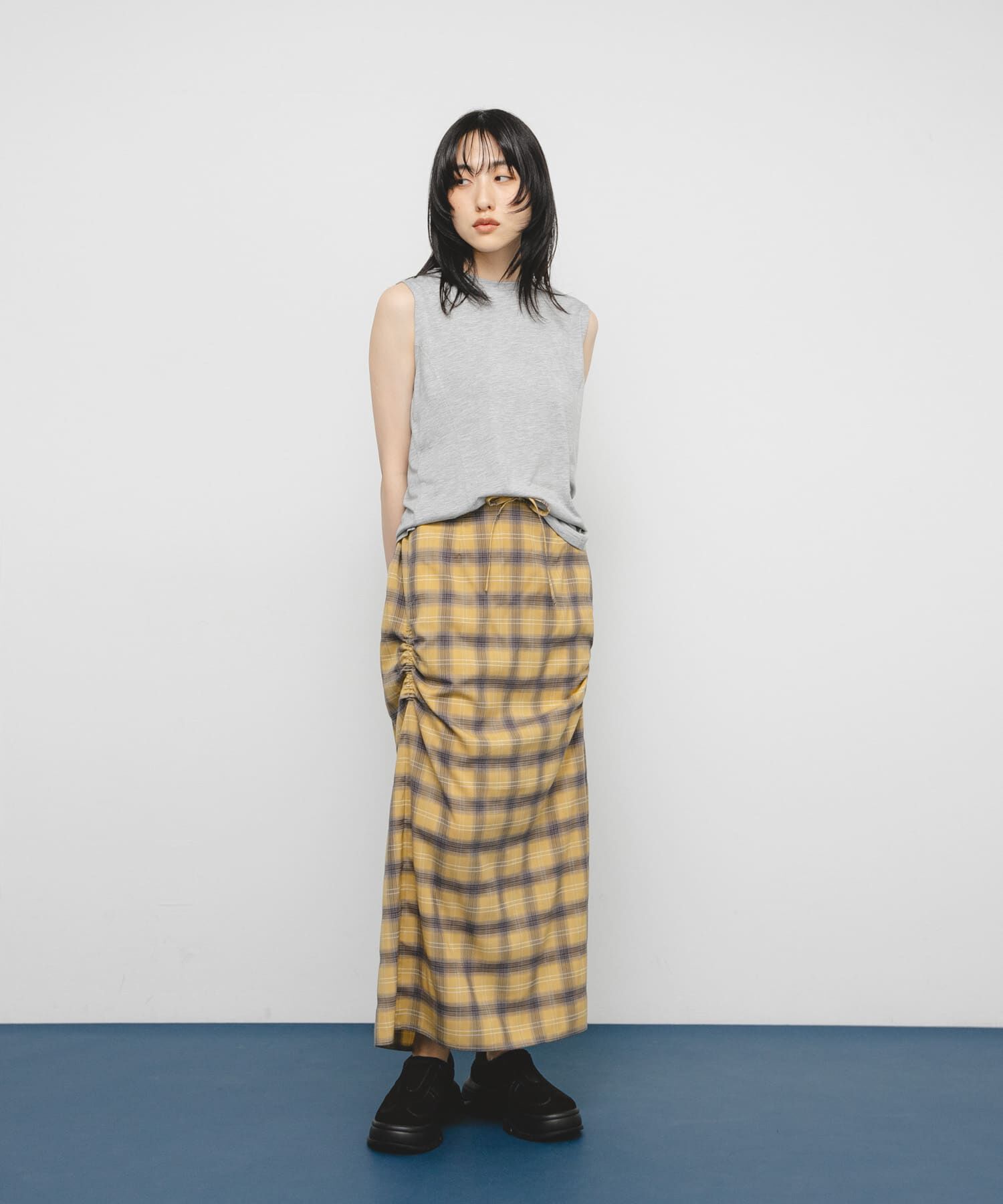  「サイドデザインチェックスカート」|スカート|