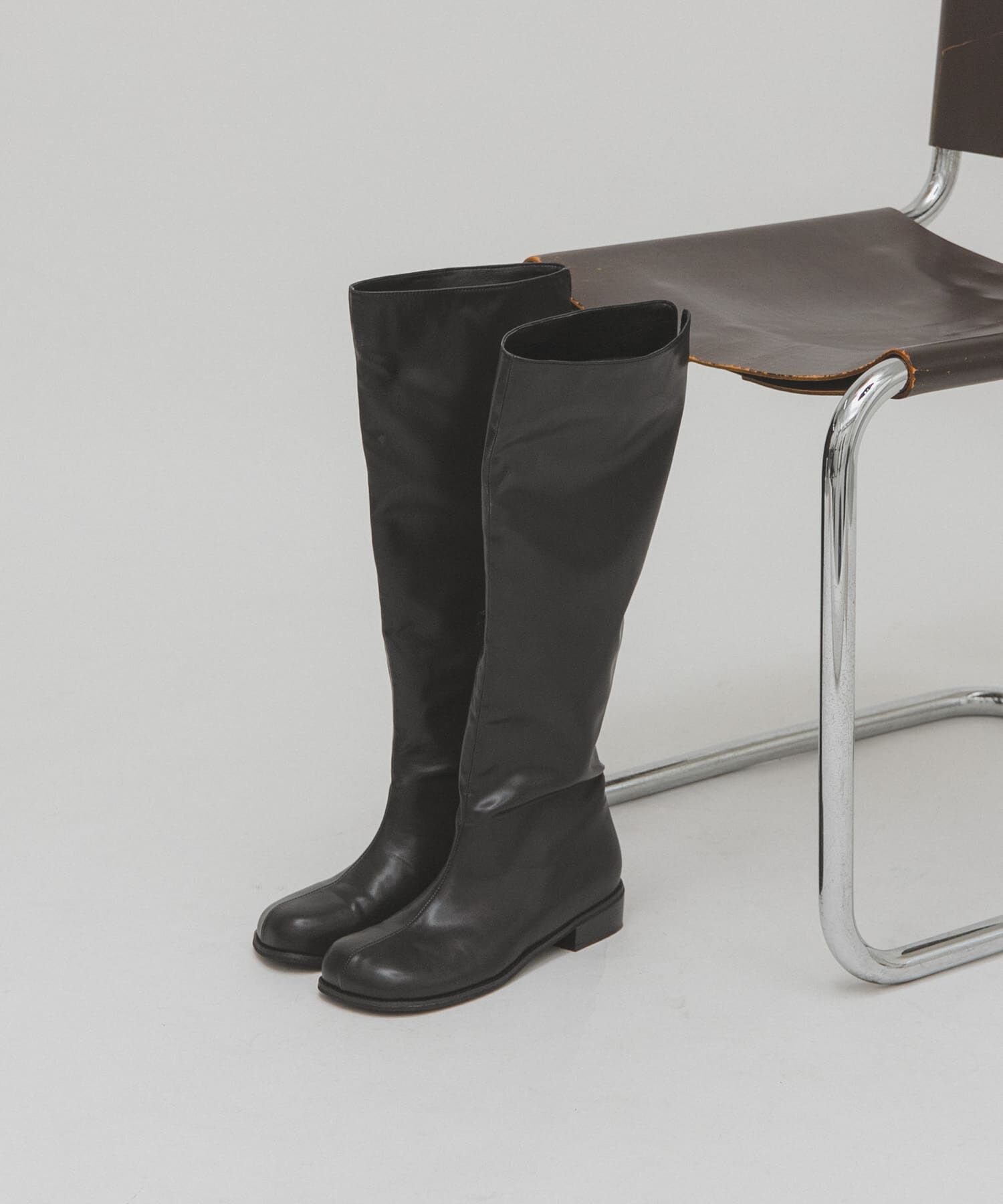  「プランプトゥロングブーツ」|ショートブーツ|ブラック