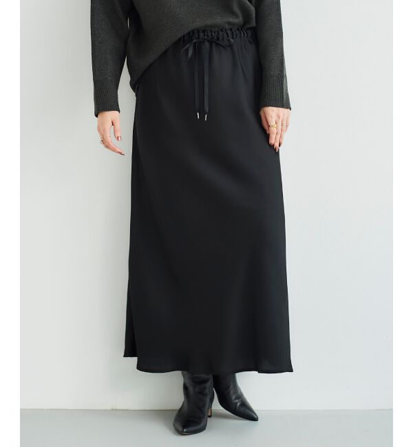 le.coeur blanc「サテンナロースカート」|スカート|ブラック