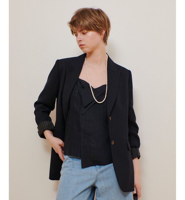 allureville「リネンライクテーラードジャケット」|テーラードジャケット|ネイビー