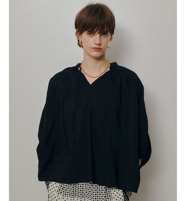 allureville「ギャザーボリュームスタンドブラウス」|シャツ・ブラウス|ブラック