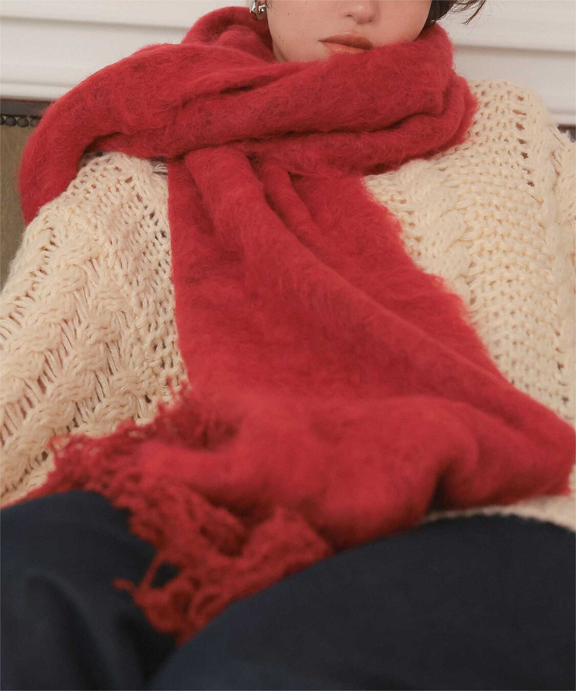 titivate「モヘアタッチボリュームマフラー」|マフラー|レッド