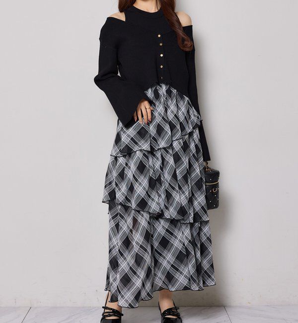  「カーデセットドッキングティアードワンピ」|ワンピース|ブラック