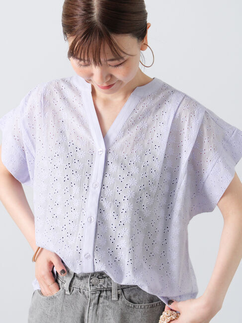 Lugnoncure「シフリー刺繍前開きブラウス」|シャツ・ブラウス|ラベンダー