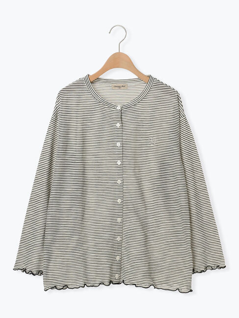 Samansa Mos2「ワンポイント刺繍シアーボーダーカーディガン」|カーディガン|