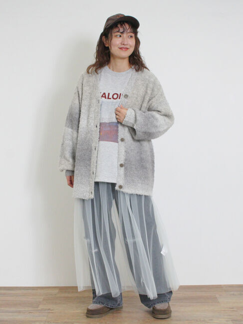 Samansa Mos2「グラデーションブークレミドル丈Vネックカーディガン」|カーディガン|