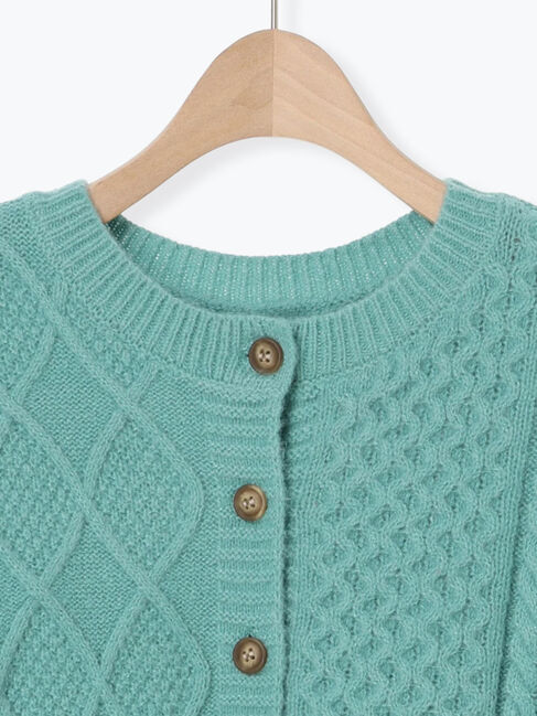 Samansa Mos2「パッチワークケーブル前後2WAYニット」|カーディガン|