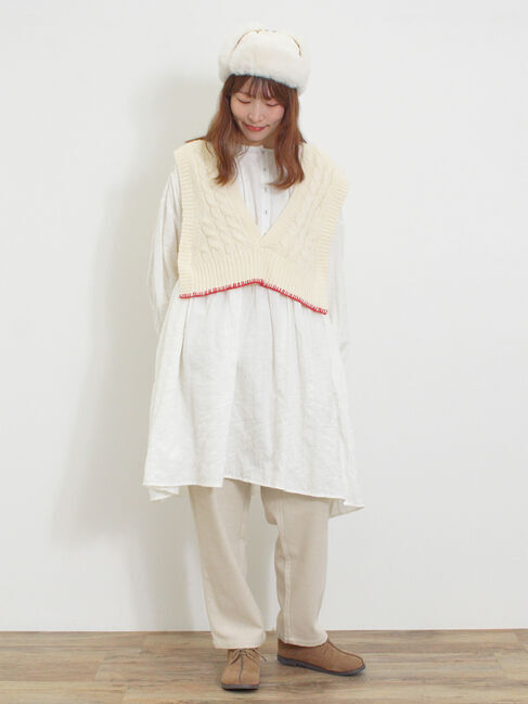 Samansa Mos2「◎ブランケットステッチケーブル編みショートベスト」|ダウンベスト・ベスト|