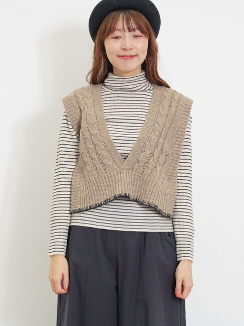 Samansa Mos2「◎ブランケットステッチケーブル編みショートベスト」|ダウンベスト・ベスト|