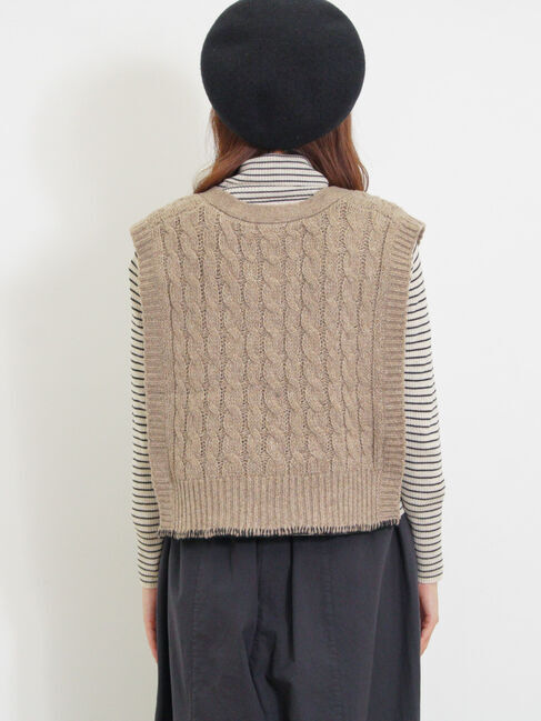 Samansa Mos2「◎ブランケットステッチケーブル編みショートベスト」|ダウンベスト・ベスト|