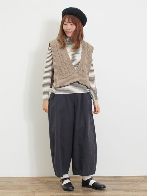 Samansa Mos2「◎ブランケットステッチケーブル編みショートベスト」|ダウンベスト・ベスト|