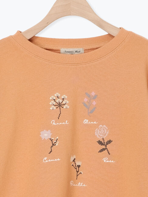 Samansa Mos2「クロスステッチフラワー刺繍スウェット」|Tシャツ・カットソー|