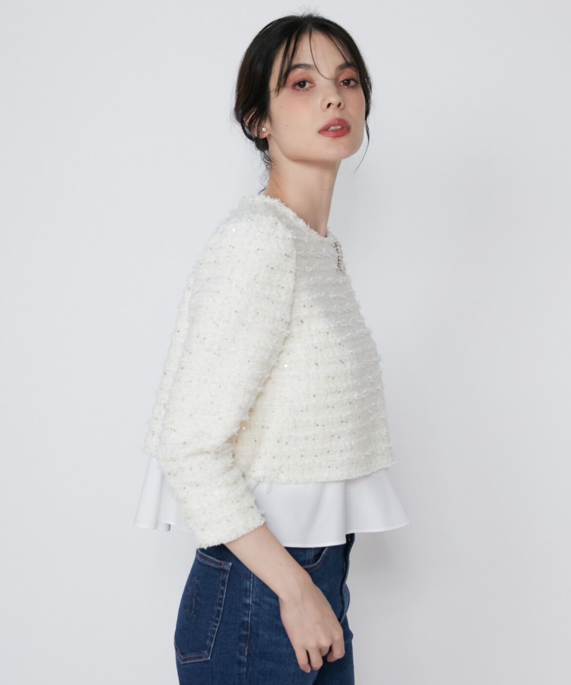 Maglie le cassetto「《M Maglie le cassetto》ラメスパンコールツイードブラウス」|シャツ・ブラウス|