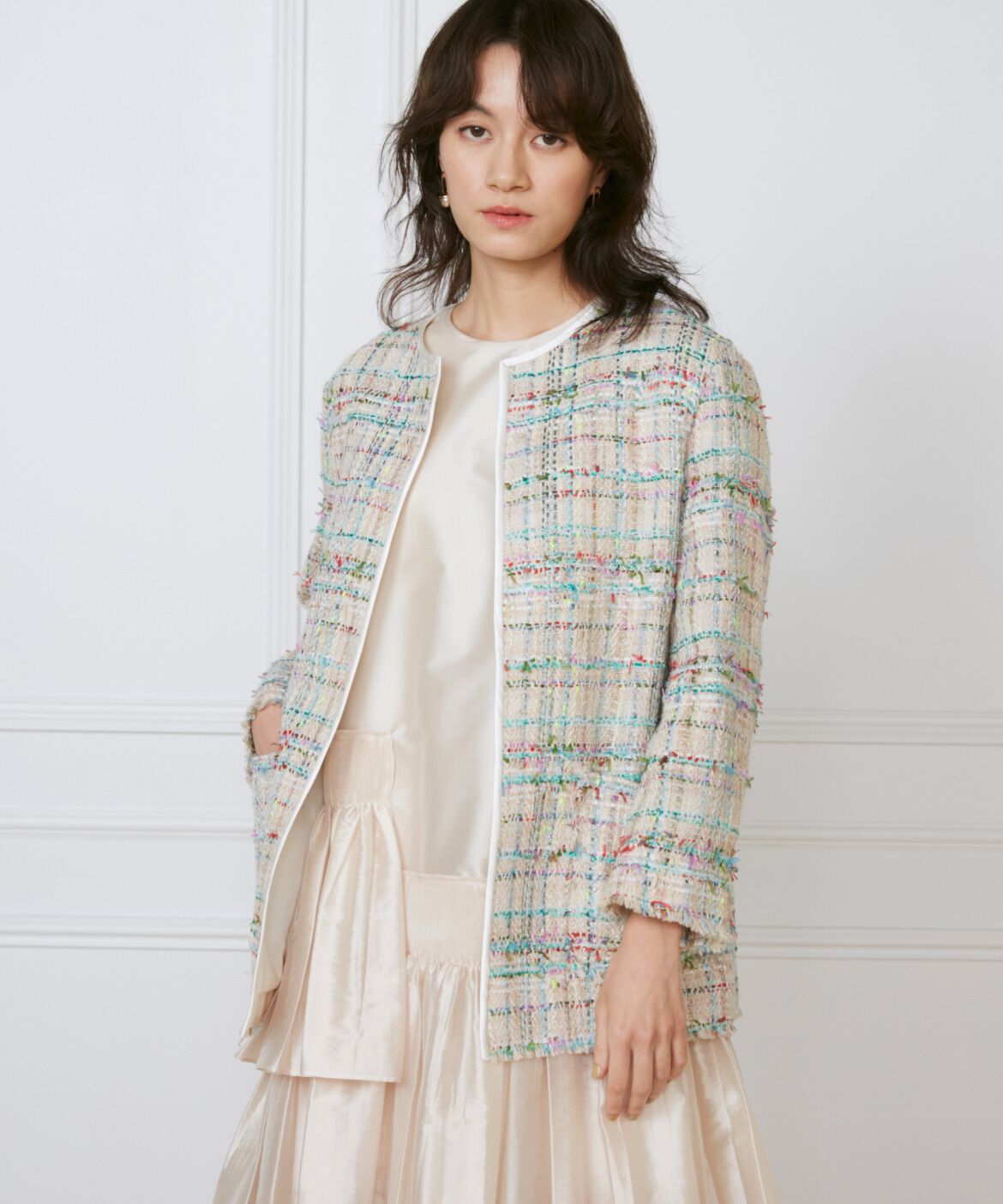 INED「ツイードジャケット《la veille by SUPERIOR CLOSET》」|ノーカラージャケット|ベージュ2