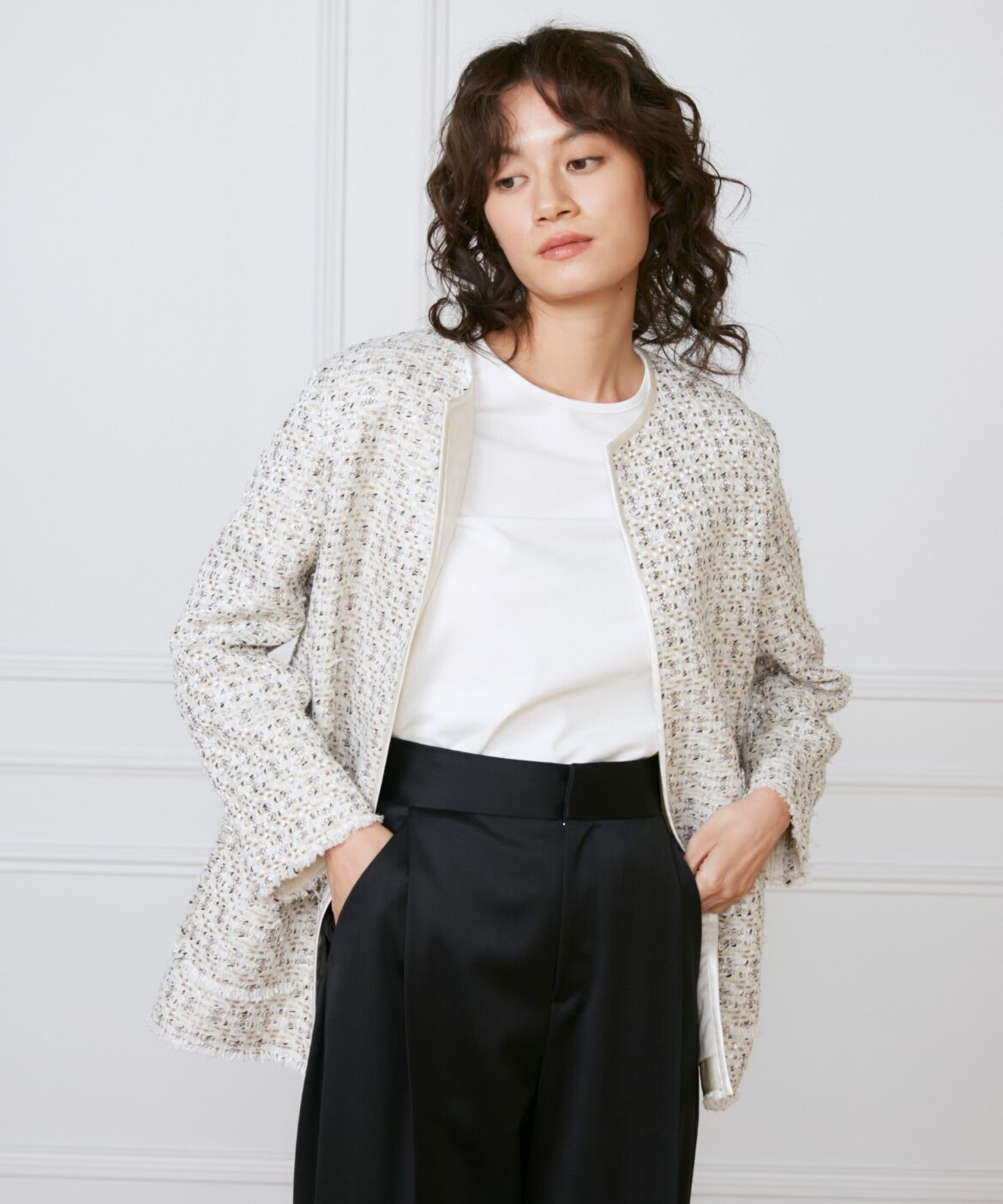 INED「ツイードジャケット《la veille by SUPERIOR CLOSET》」|ノーカラージャケット|