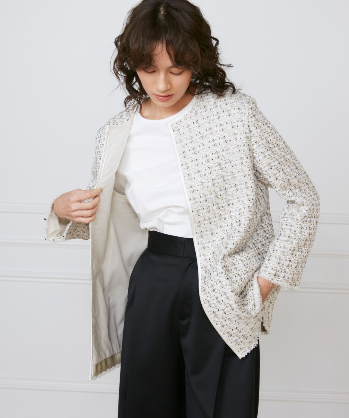 INED「ツイードジャケット《la veille by SUPERIOR CLOSET》」|ノーカラージャケット|