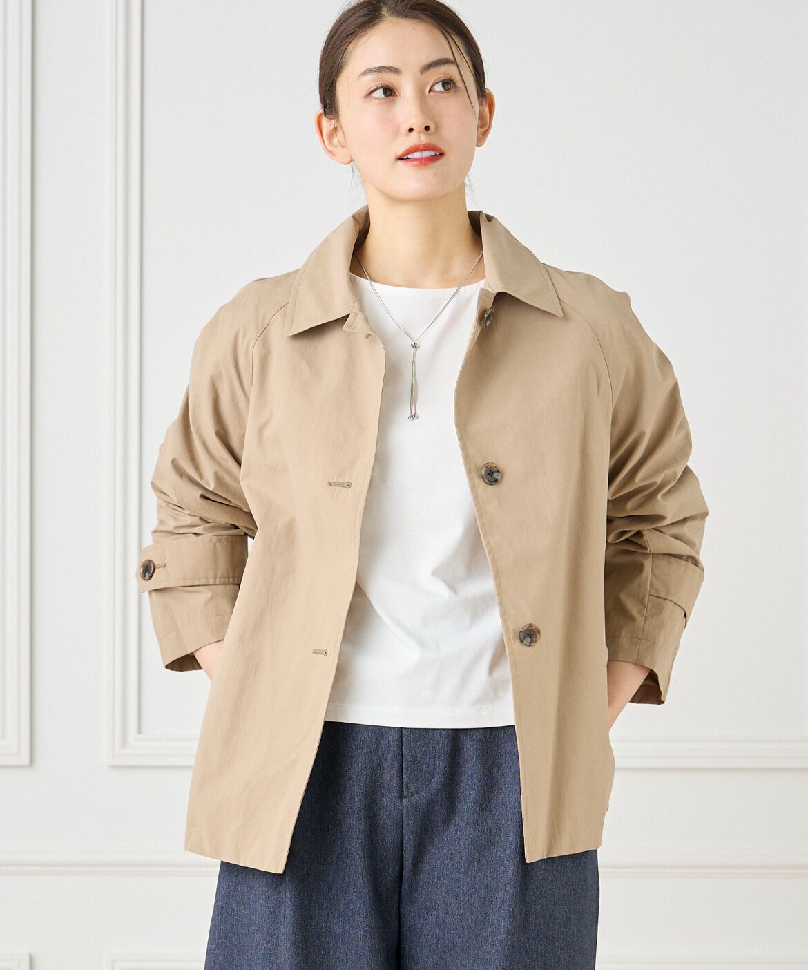 7-IDconcept.「ナイロンタッサーミドル丈ステンカラーコート　」|ピーコート|モカチャ3