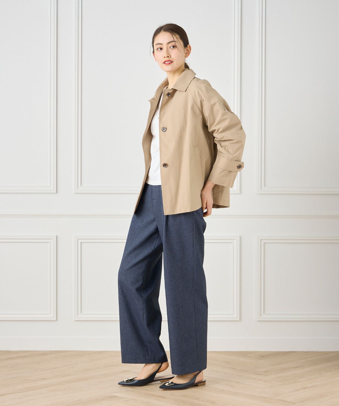 7-IDconcept.「ナイロンタッサーミドル丈ステンカラーコート　」|ピーコート|