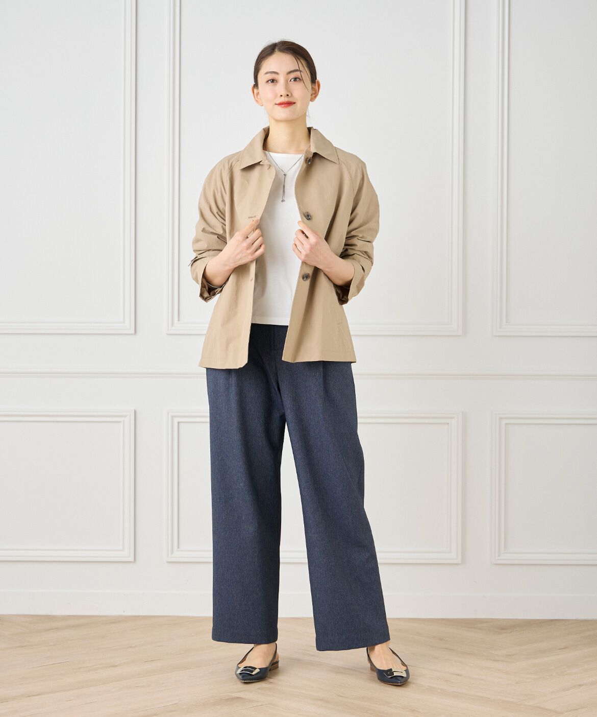 7-IDconcept.「ナイロンタッサーミドル丈ステンカラーコート　」|ピーコート|